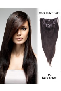 24” 9pcs #2 Dark Brown Straight Clip in Remy Human Hair Extensions 24” 9pcs #2 Dark Brown Straight Clip in Remy Human Hair Extensions